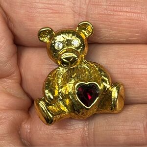Vintage 1928 Brand Teddy Bear Brooch Pin Gold Tone